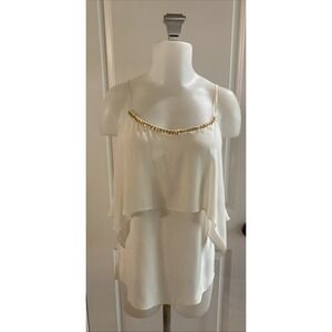 Hale Bob Ivory Silk Tank Top Ruffle Tiered Chain Accent‎ Size Medium Y2k Cami